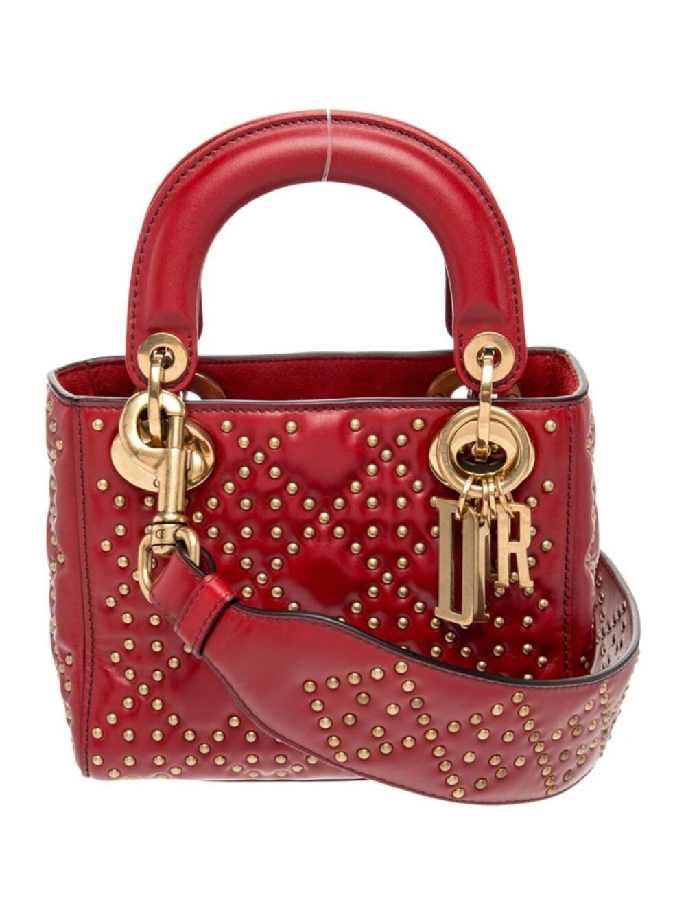 Christian Dior Maria Grazia Chiuri Studded Mini Lady Dior Bag Red